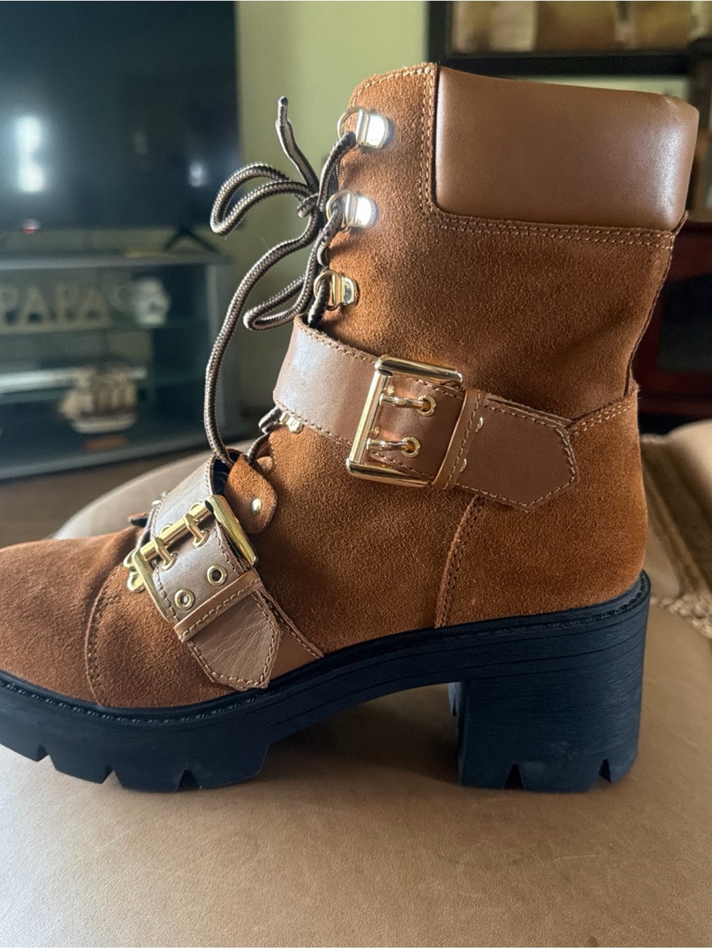 Aqua Genie Buckle Hiker Steampunk Suede boots
